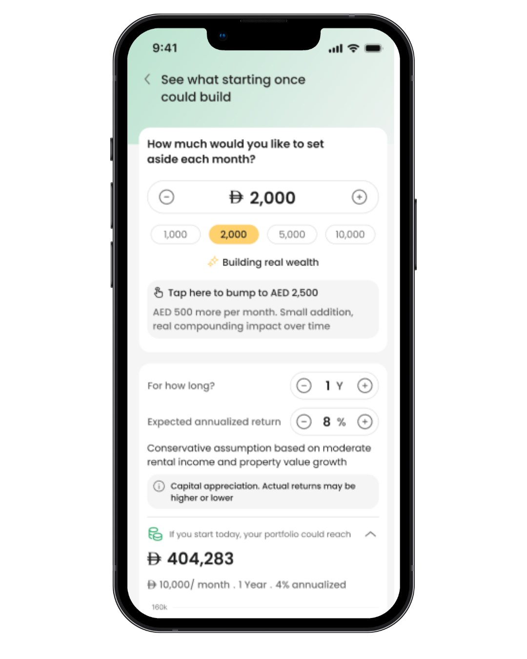 ReVest app — set your monthly investment amount