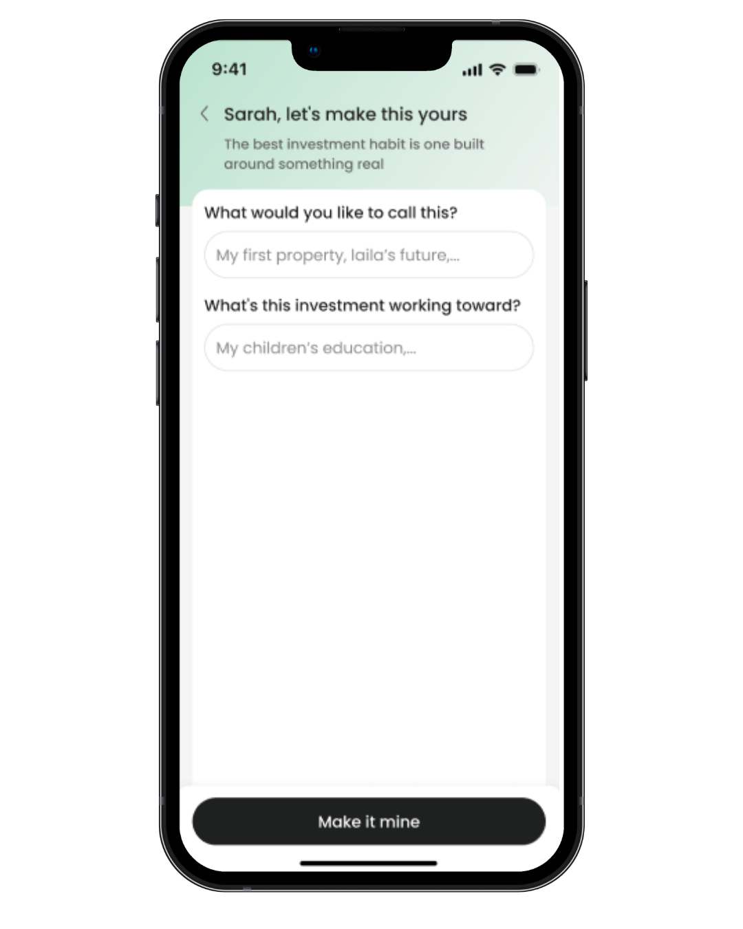ReVest app — name your portfolio and choose your goal